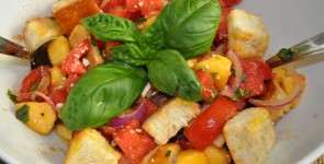 Tomato, Peach & Watermelon Panzanella Salad